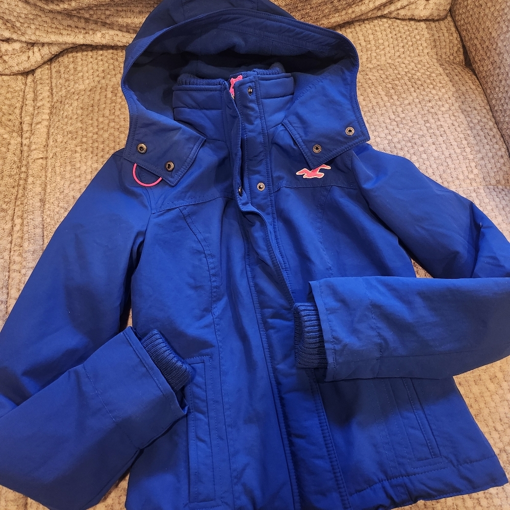 Hollister Jacket Women’s XS  All Weather Hooded Blue Pink Brand New